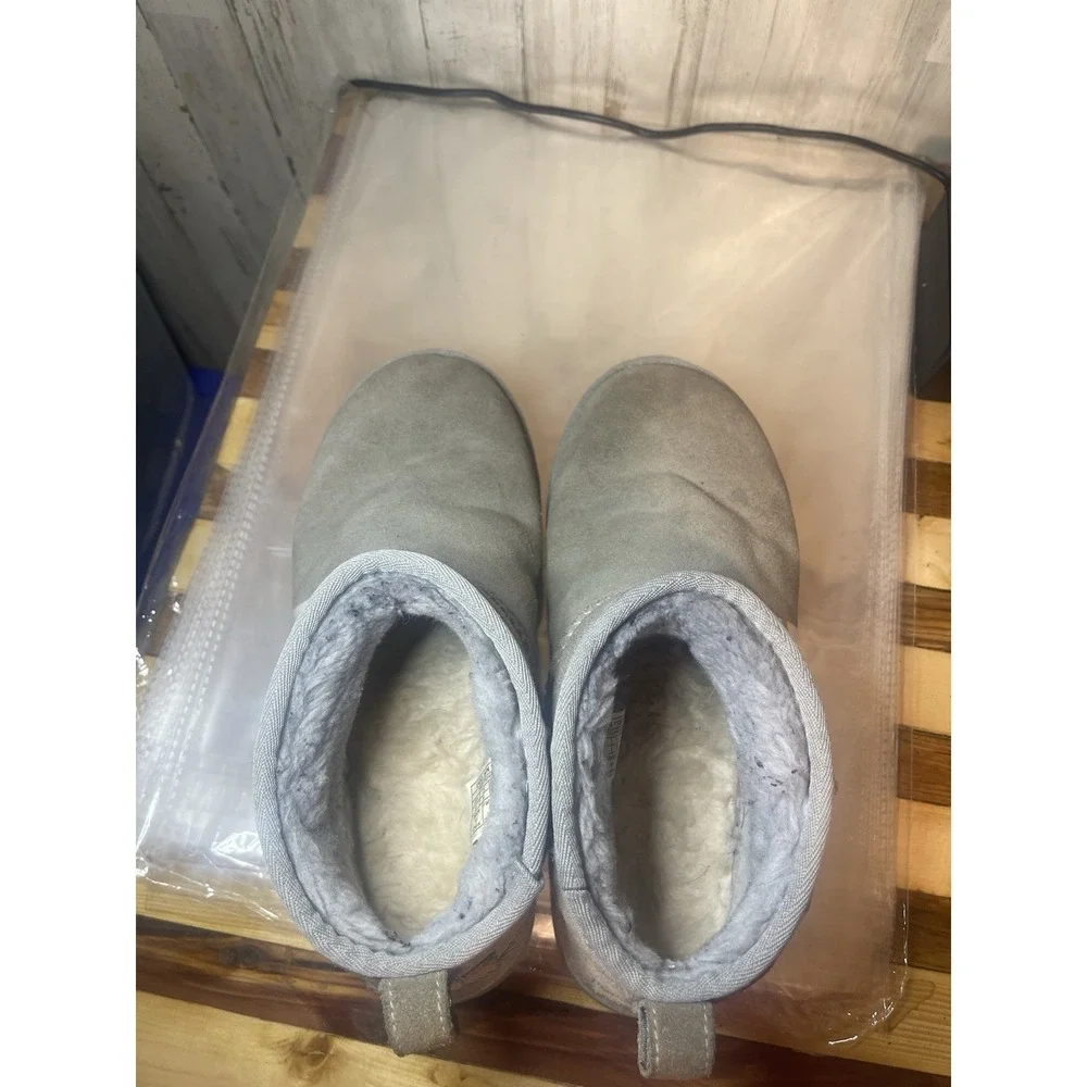 Ugg Classic Ultra Mini  Ankle Boot Grey Suede Women's Size 8 Warm, And Comfy